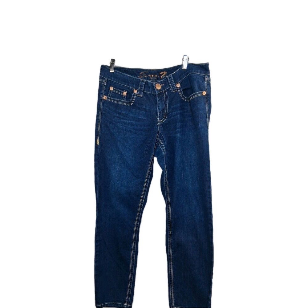 Seven 7 Luxe Womens Denim Embroidered 7 Pocket Dark Wash Size 14